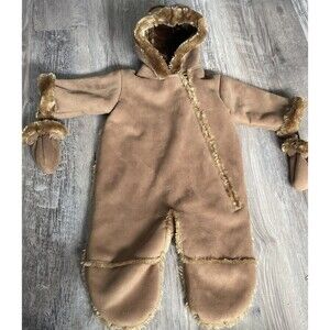 Widgeon 6M Infant Faux Suede Sherpa Lined Hooded Bunting Snowsuit with Mittens